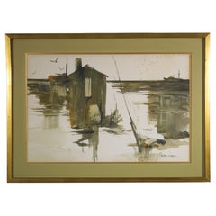 Gwen Wagor, Framed Modernist Watercolor Landscape Painting