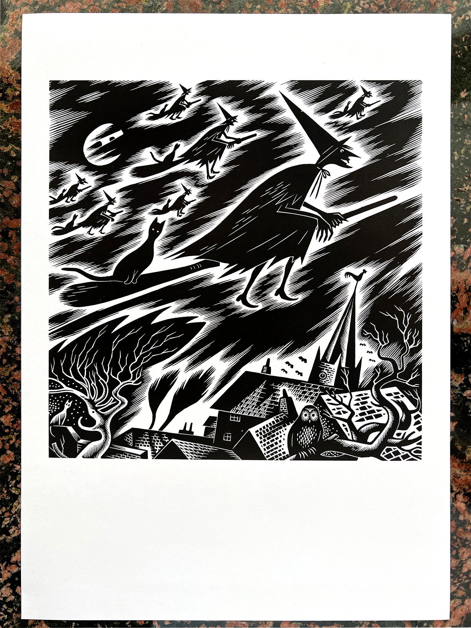 Midnight Madness - Witches on Night Flight - Print by Gwenda Morgan