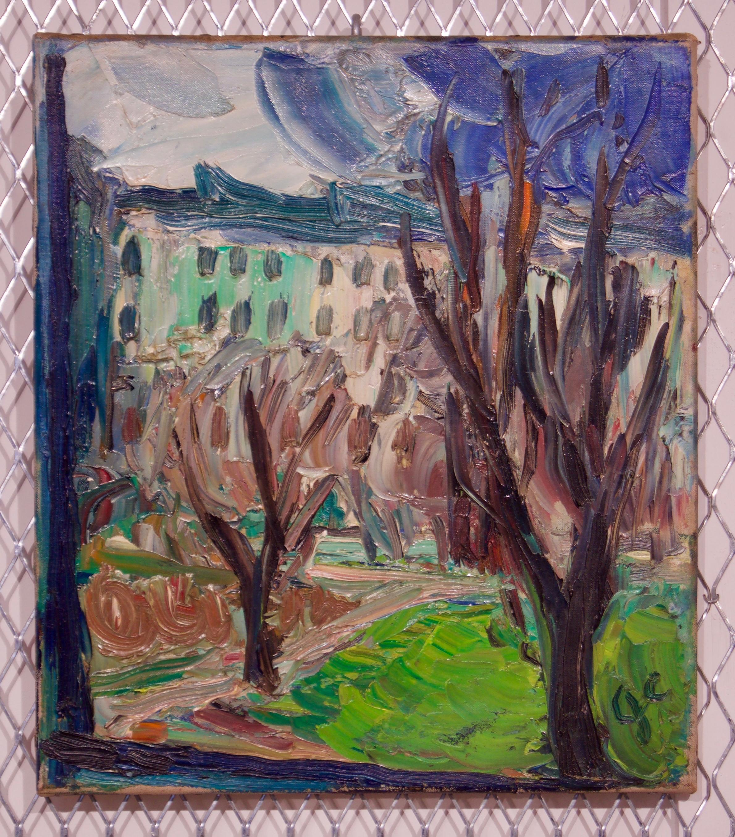 Centro de Londres - Óleo impresionista sobre lienzo de principios del siglo XX por Gwen Collins - Painting de Gwendolyn Collins