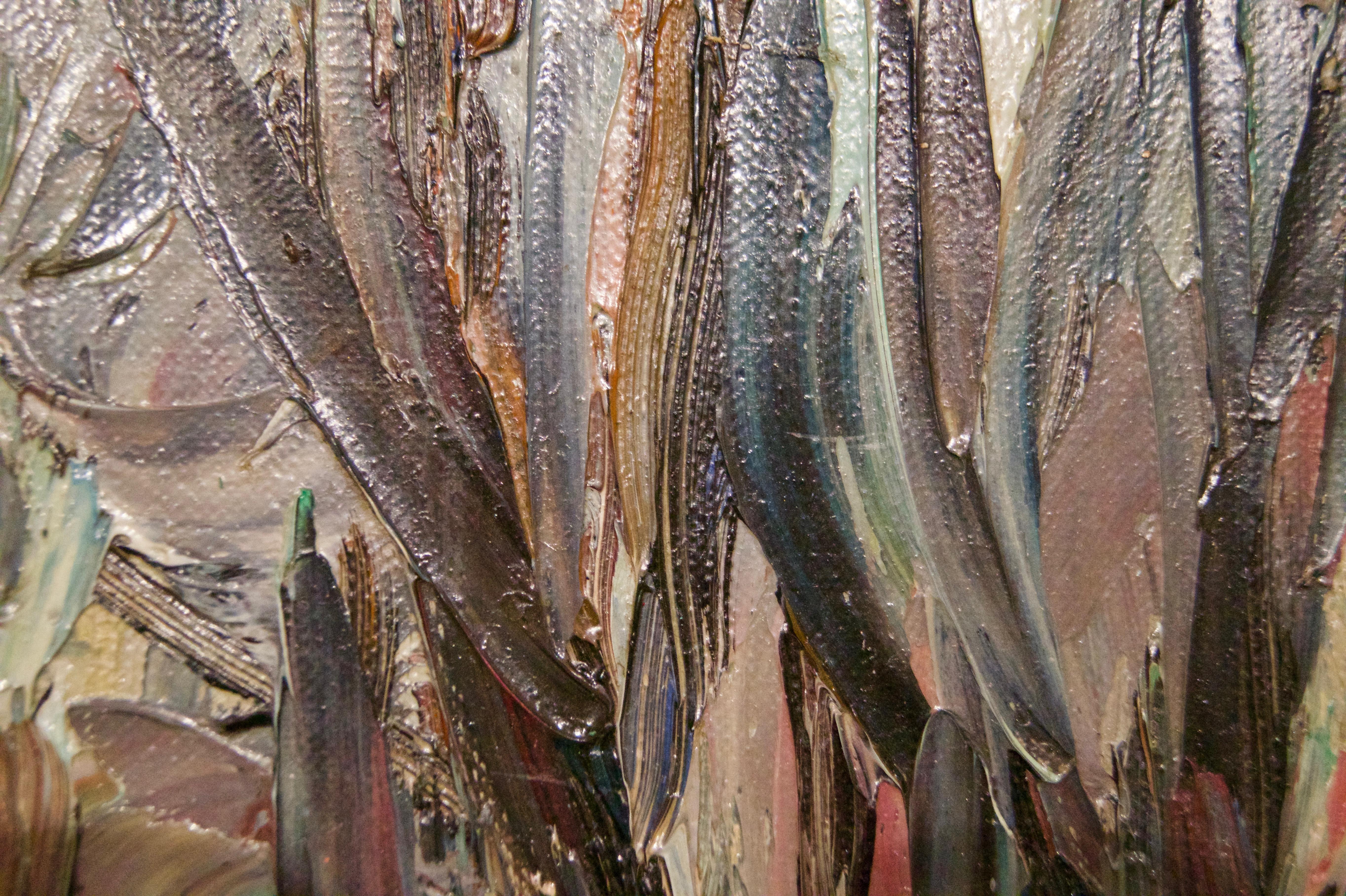 Centro de Londres - Óleo impresionista sobre lienzo de principios del siglo XX por Gwen Collins - Landscape Painting Gris de Gwendolyn Collins