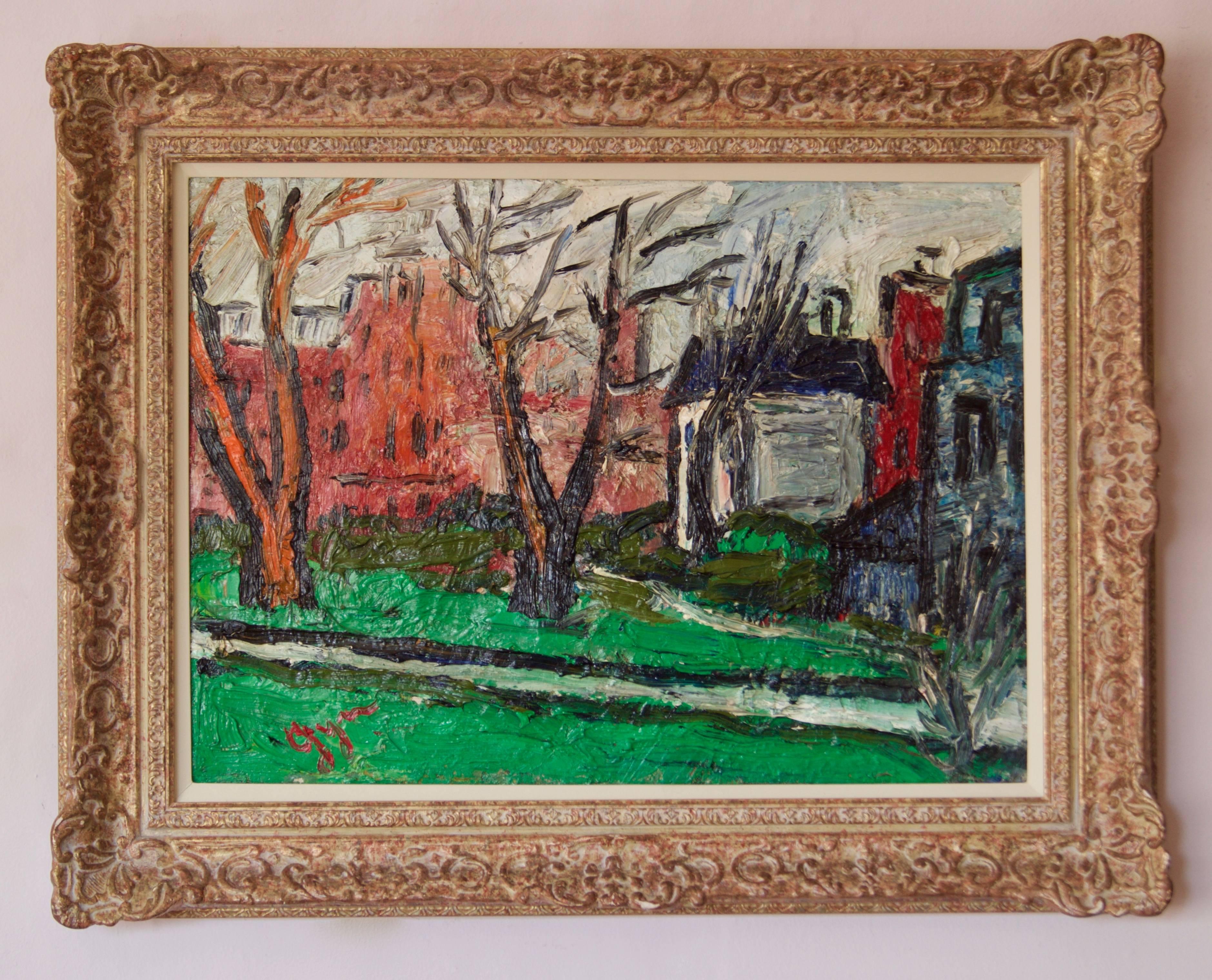Giornata d'inverno a Kensington - Olio impressionista dei primi del Novecento di Gwen Collins - Painting di Gwendolyn Collins