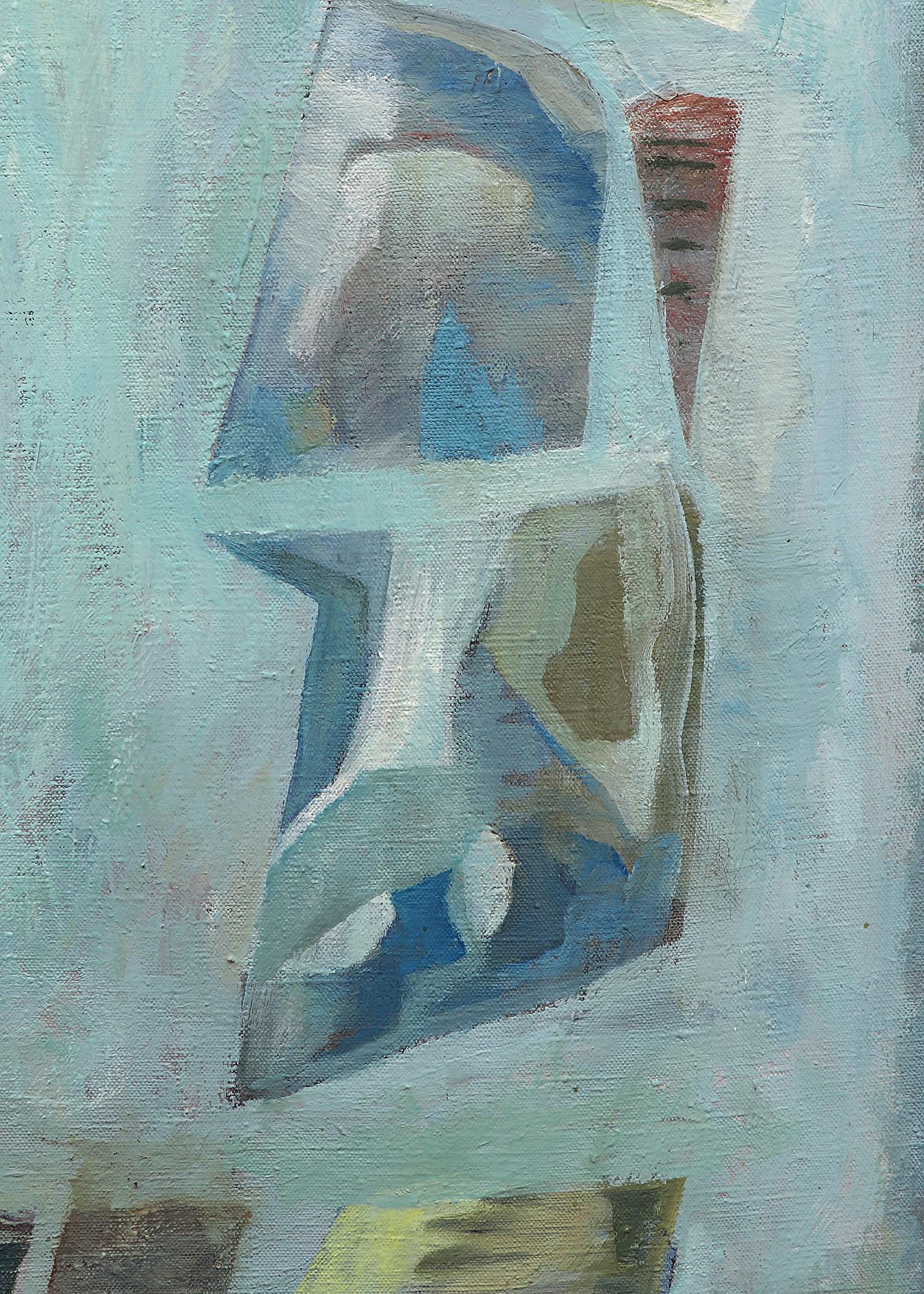 Dawn of the Tigris, peinture à l'huile abstraite moderne du milieu du siècle dernier, bleu, rouge et blanc en vente 2