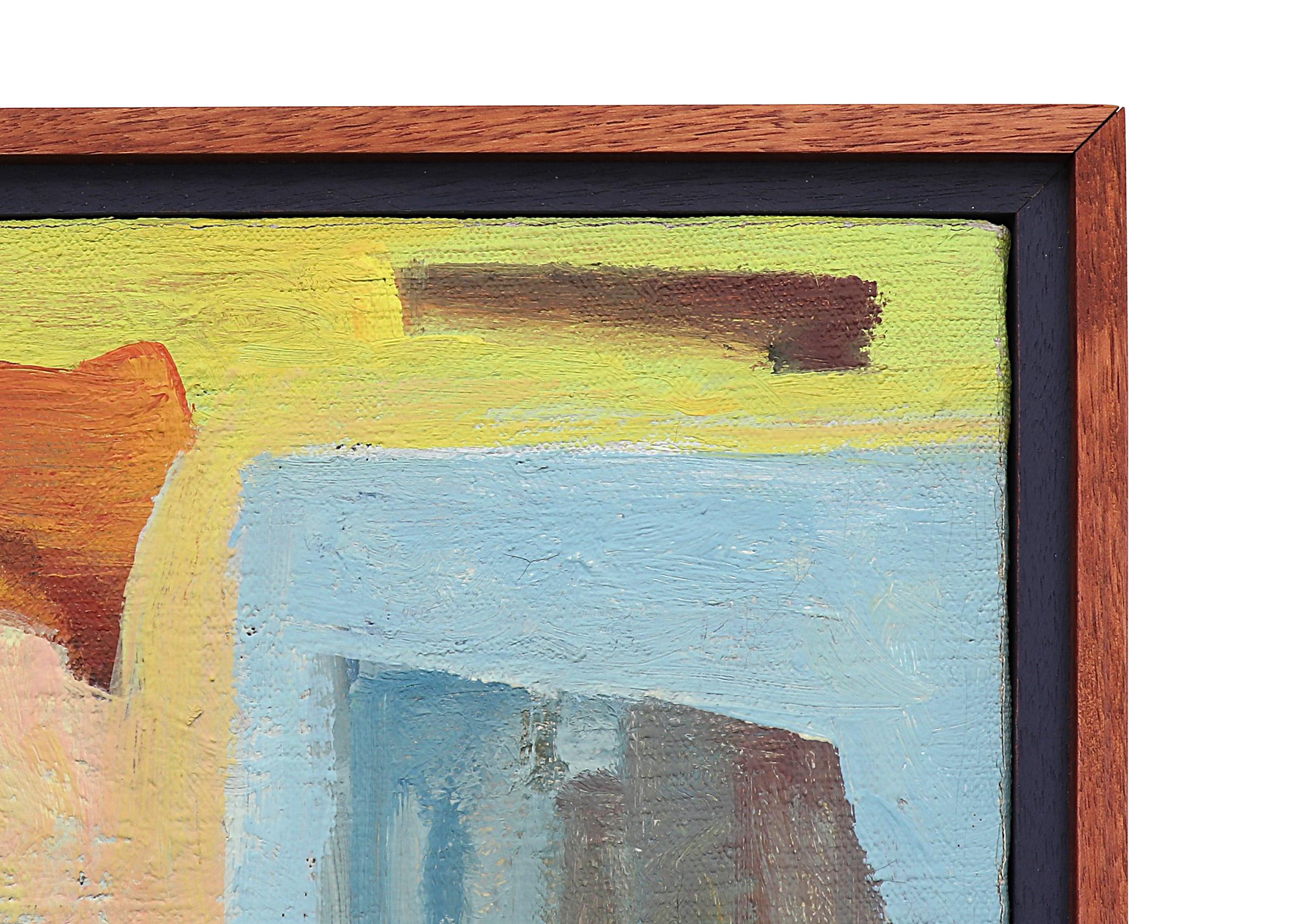 Dawn of the Tigris, peinture à l'huile abstraite moderne du milieu du siècle dernier, bleu, rouge et blanc en vente 6