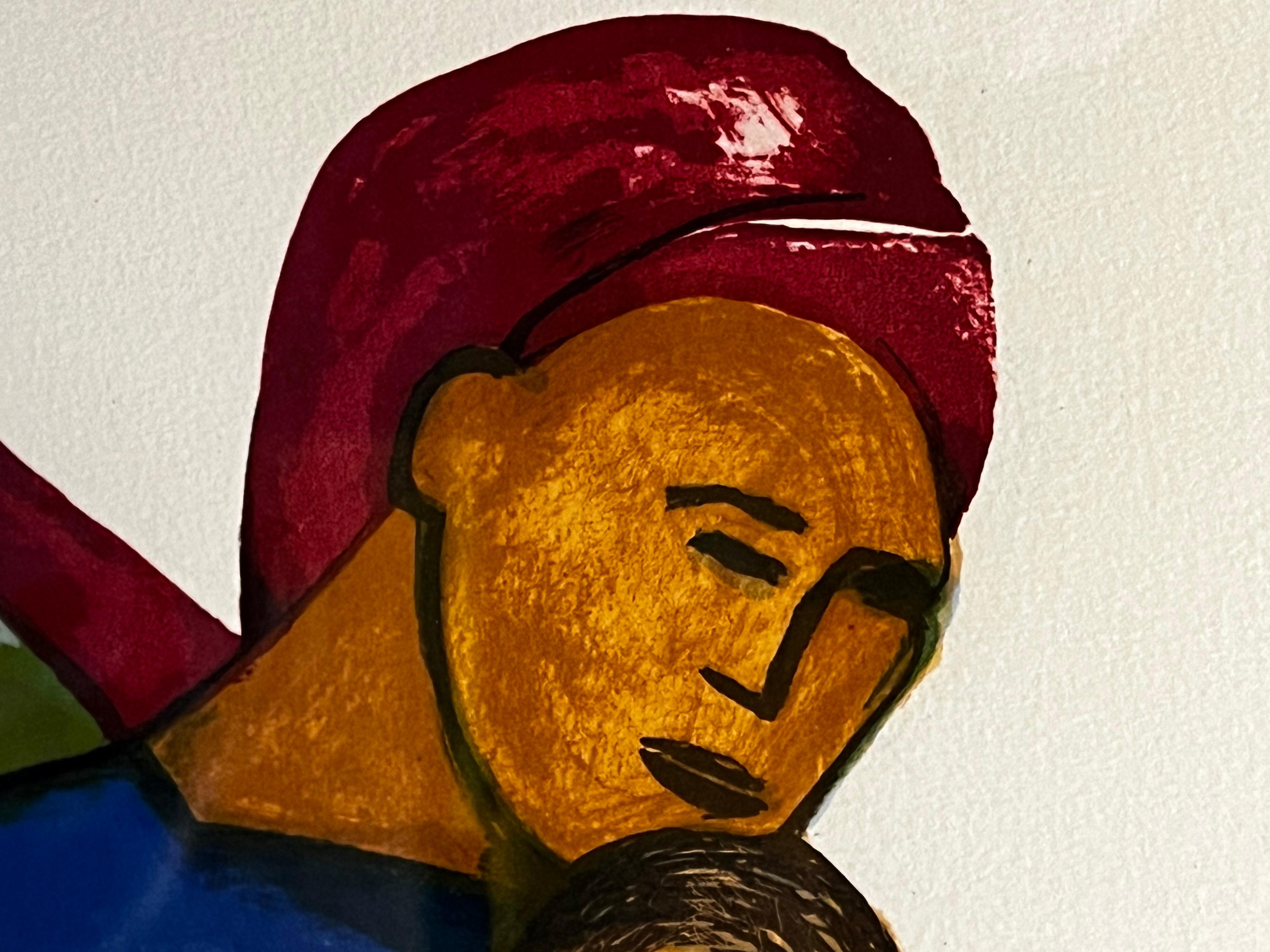 Berceuse : Jacob Lawrence épouse, mère et enfant embrassés dans un intérieur abstrait. en vente 5