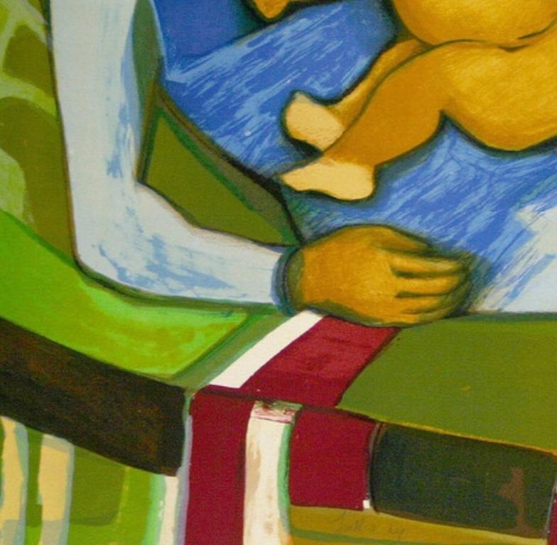 Berceuse : Jacob Lawrence épouse, mère et enfant embrassés dans un intérieur abstrait. en vente 3