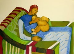 Lullaby: Jacob Lawrence wife, mother & child family embrace in abstract interior