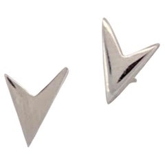 Gwendolyn V-Shaped Earrings, 14K White Gold Asymmetrical Post Earrings