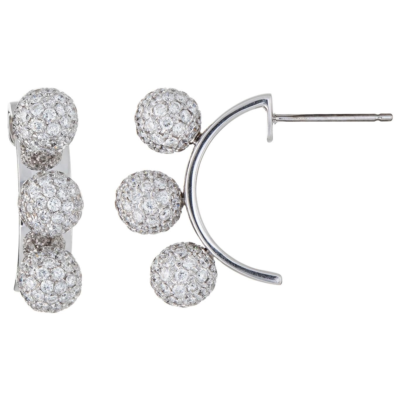 Gwennie Tam Three Sisters Pave Diamond Earrings 3 Ball Orb 18 Karat Gold Estate For Sale