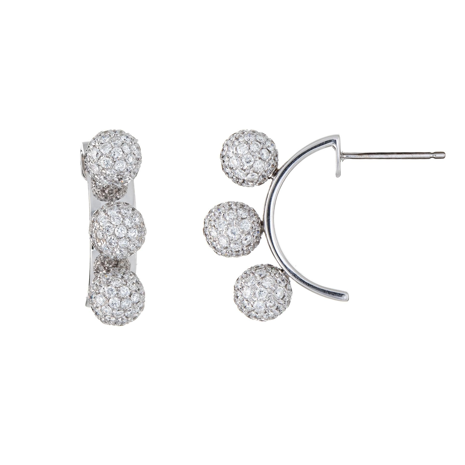 Modern Gwennie Tam Three Sisters Pave Diamond Earrings 3 Ball Orb 18 Karat Gold Estate For Sale