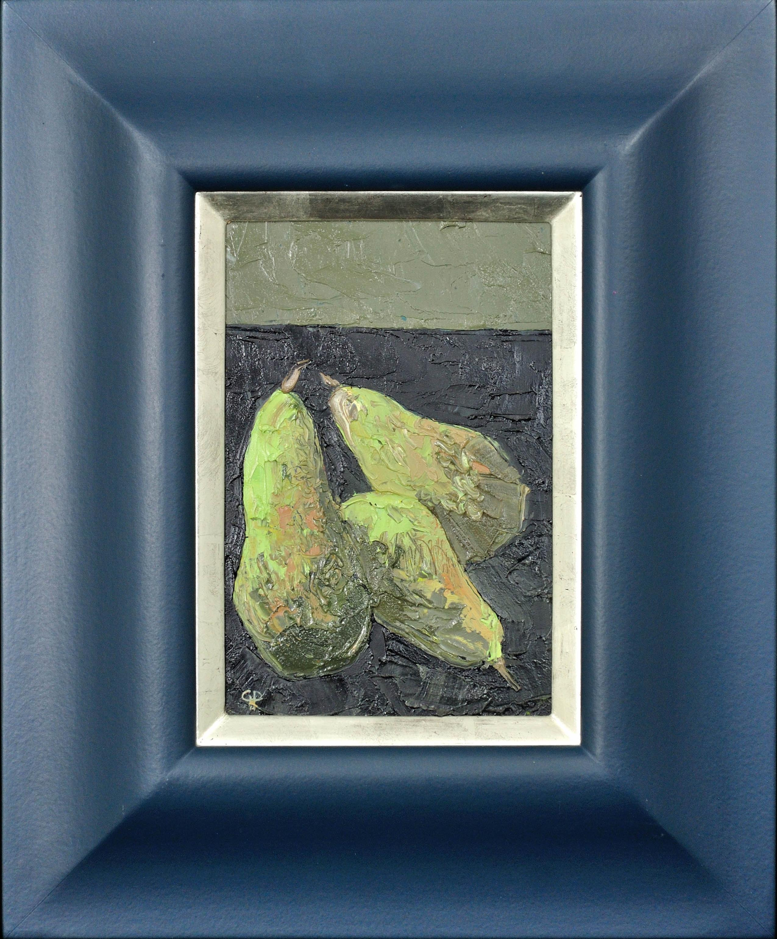 Gwilym Prichard Still-Life Painting - Three Pears, 2011. Still Life. Fruit. Modern Welsh. Impasto Palette Knife.