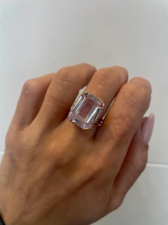 GWLAB Certified, 16.23ct Pink Spinel Emerald Cut, 14k Rose Gold, Cocktail Ring