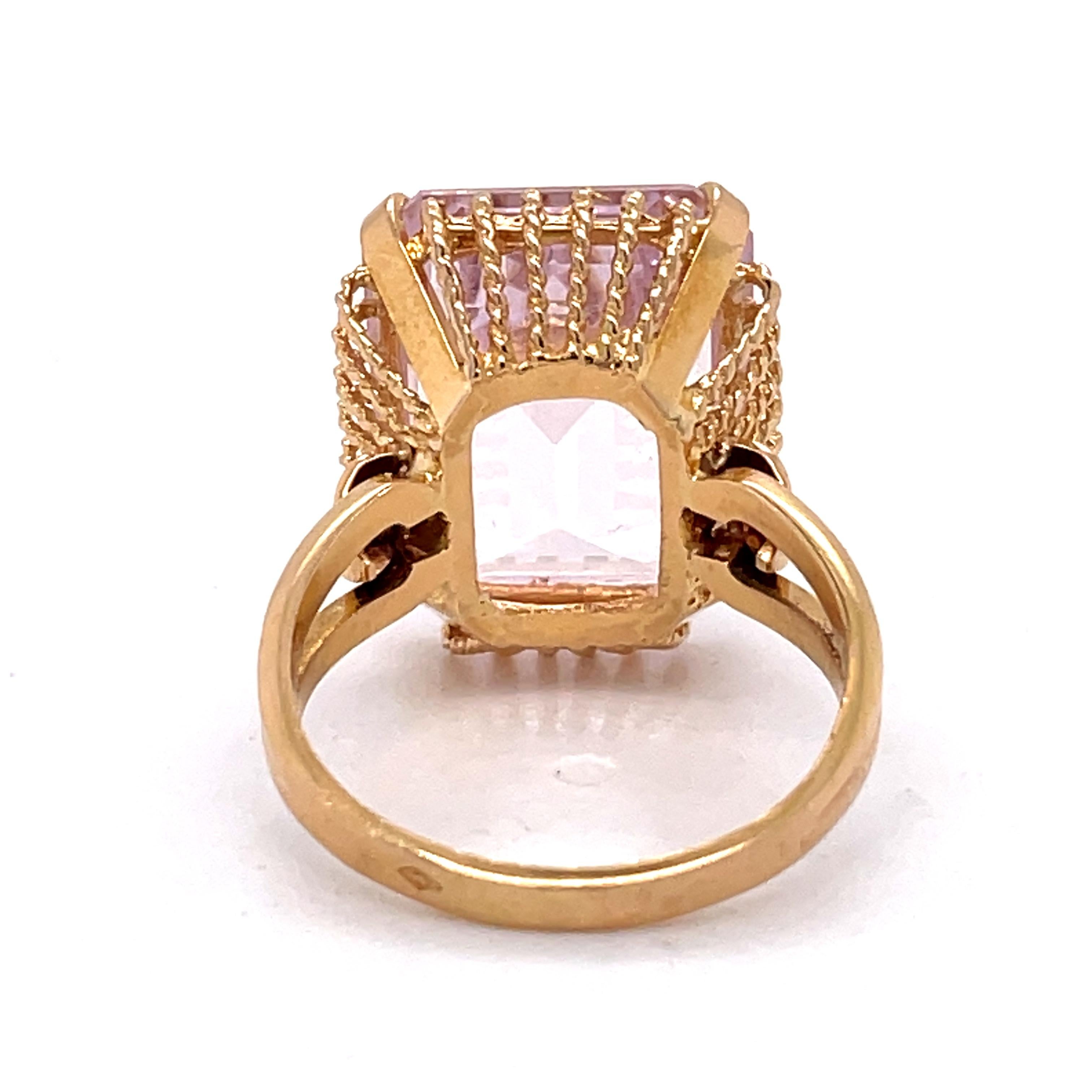 Retro GWLAB Certified, 16.23ct Pink Spinel Emerald Cut, 14k Rose Gold, Cocktail Ring For Sale