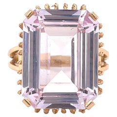 Retro GWLAB Certified, 16.23ct Pink Spinel Emerald Cut, 14k Rose Gold, Cocktail Ring