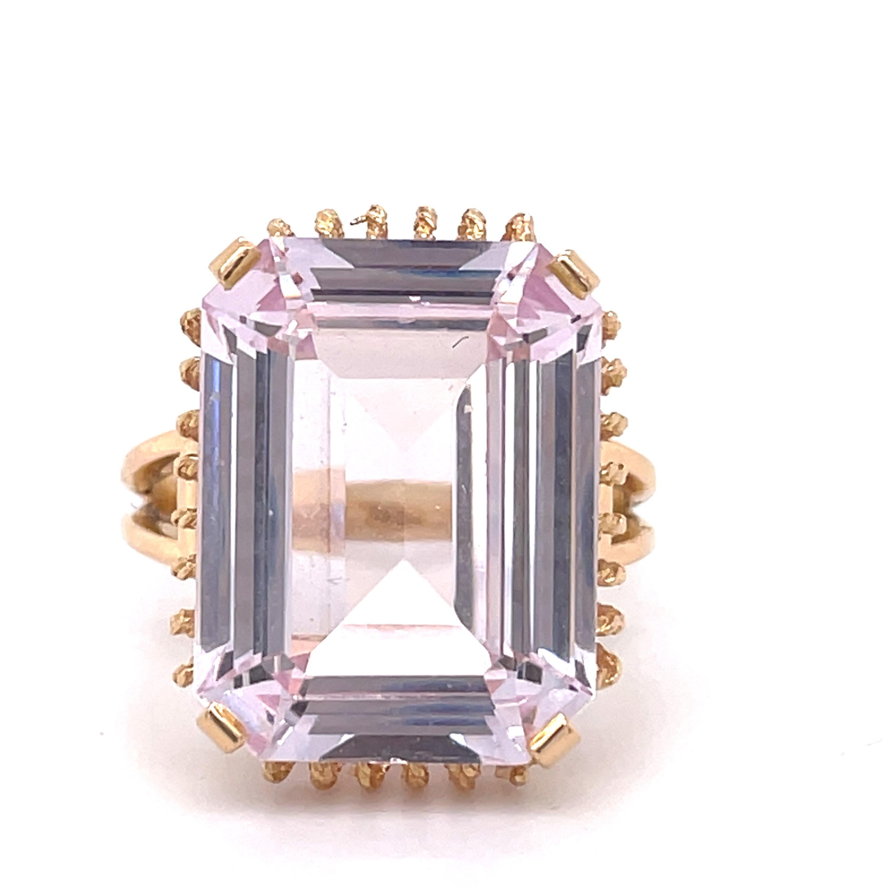 Retro GWLAB Certified, 16.23ct Pink Spinel Emerald Cut, 14k Rose Gold, Cocktail Ring For Sale