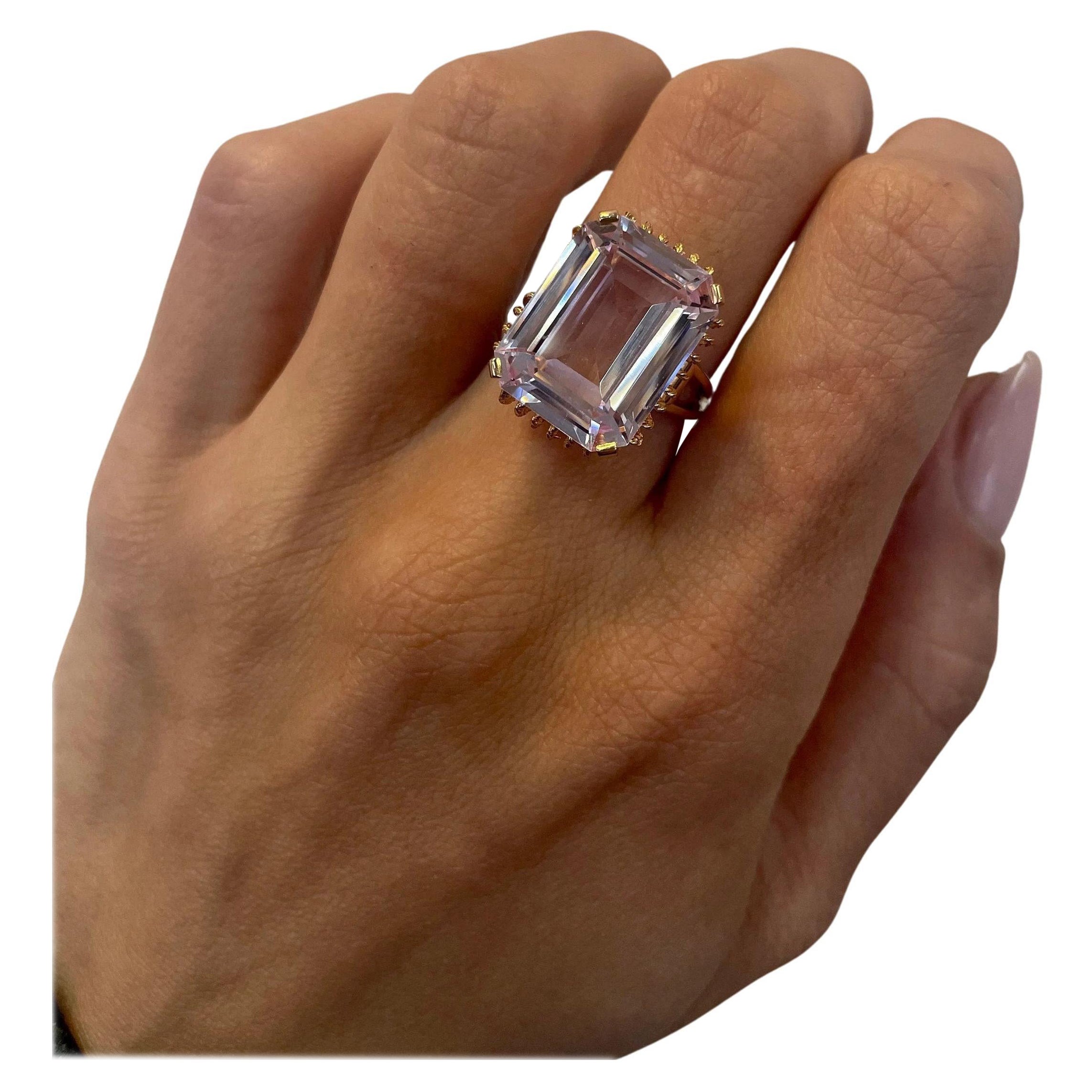 GWLAB Certified, 16.23ct Pink Spinel Emerald Cut, 14k Rose Gold, Cocktail Ring For Sale