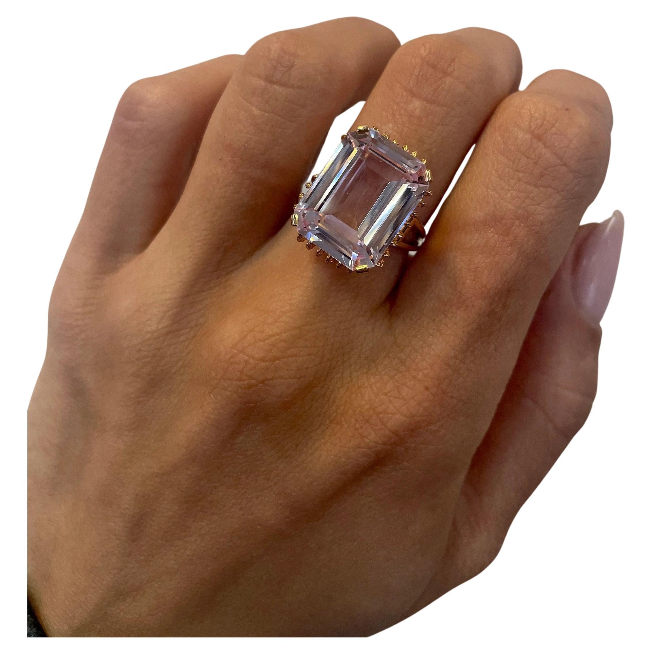 GWLAB Certified, 16.23ct Pink Spinel Emerald Cut, 14k Rose Gold, Cocktail Ring