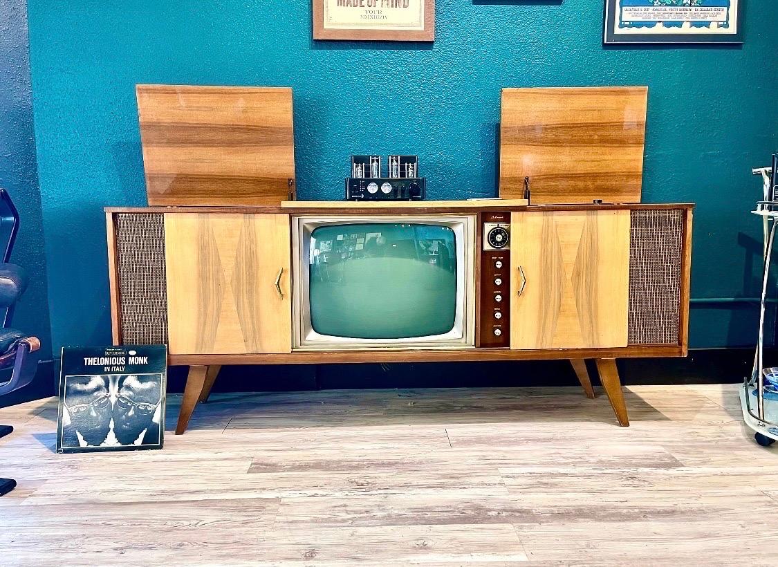 mid century stereo cabinet record player