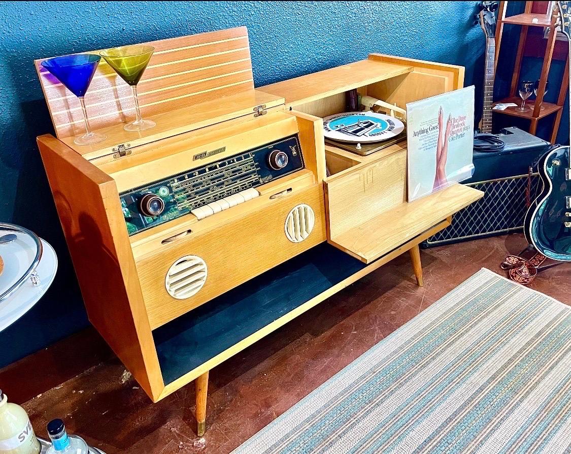 Woodwork MCM Stereo Console Record Player German bar (eame lk)  For Sale