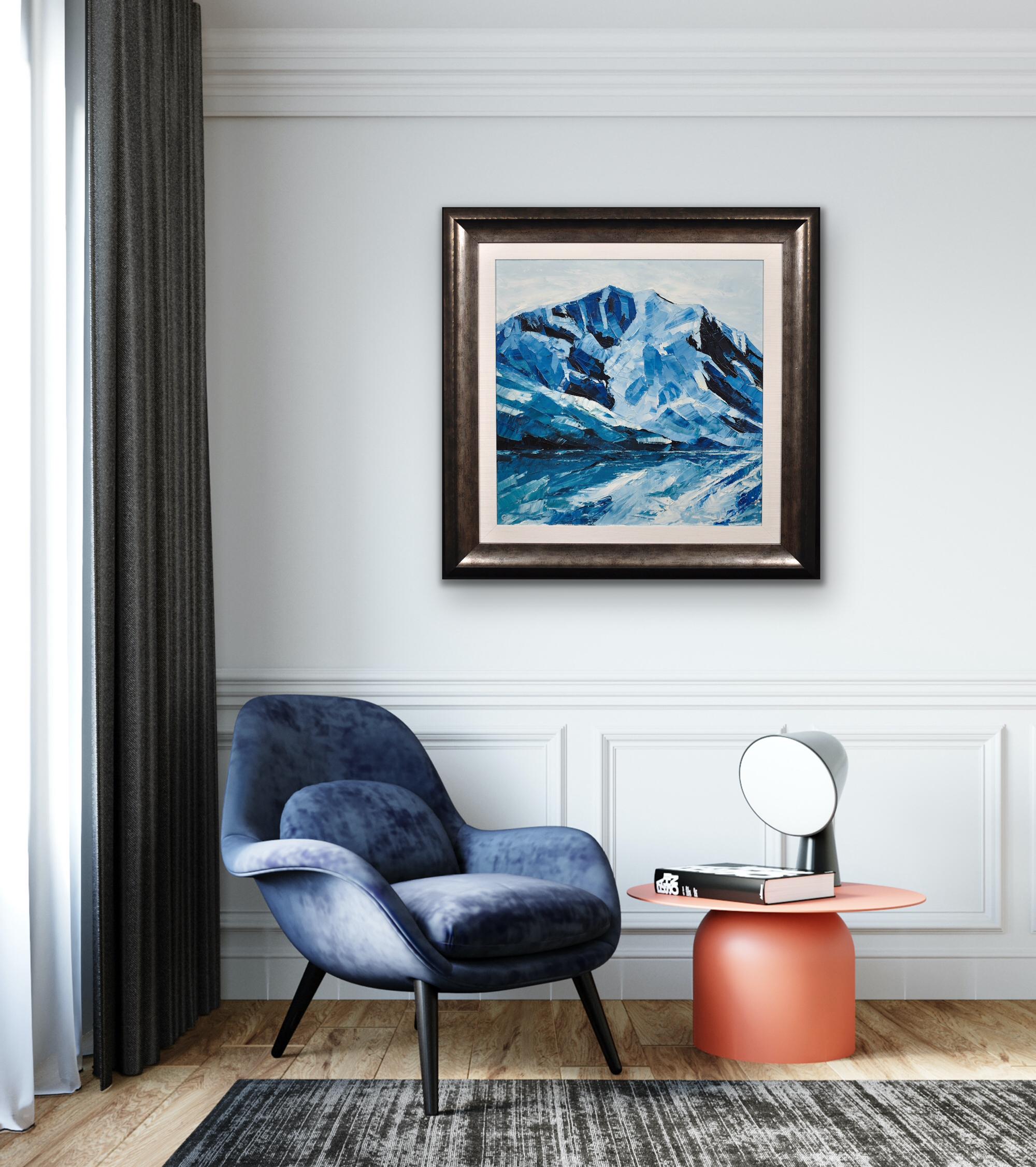 This original oil painting by Gwyn Roberts is presented and supplied in a sympathetic and contrasting contemporary frame to suit the subject colouration and textures (which is shown in these photographs).
The frame dimensions are 69cm high x 69cm