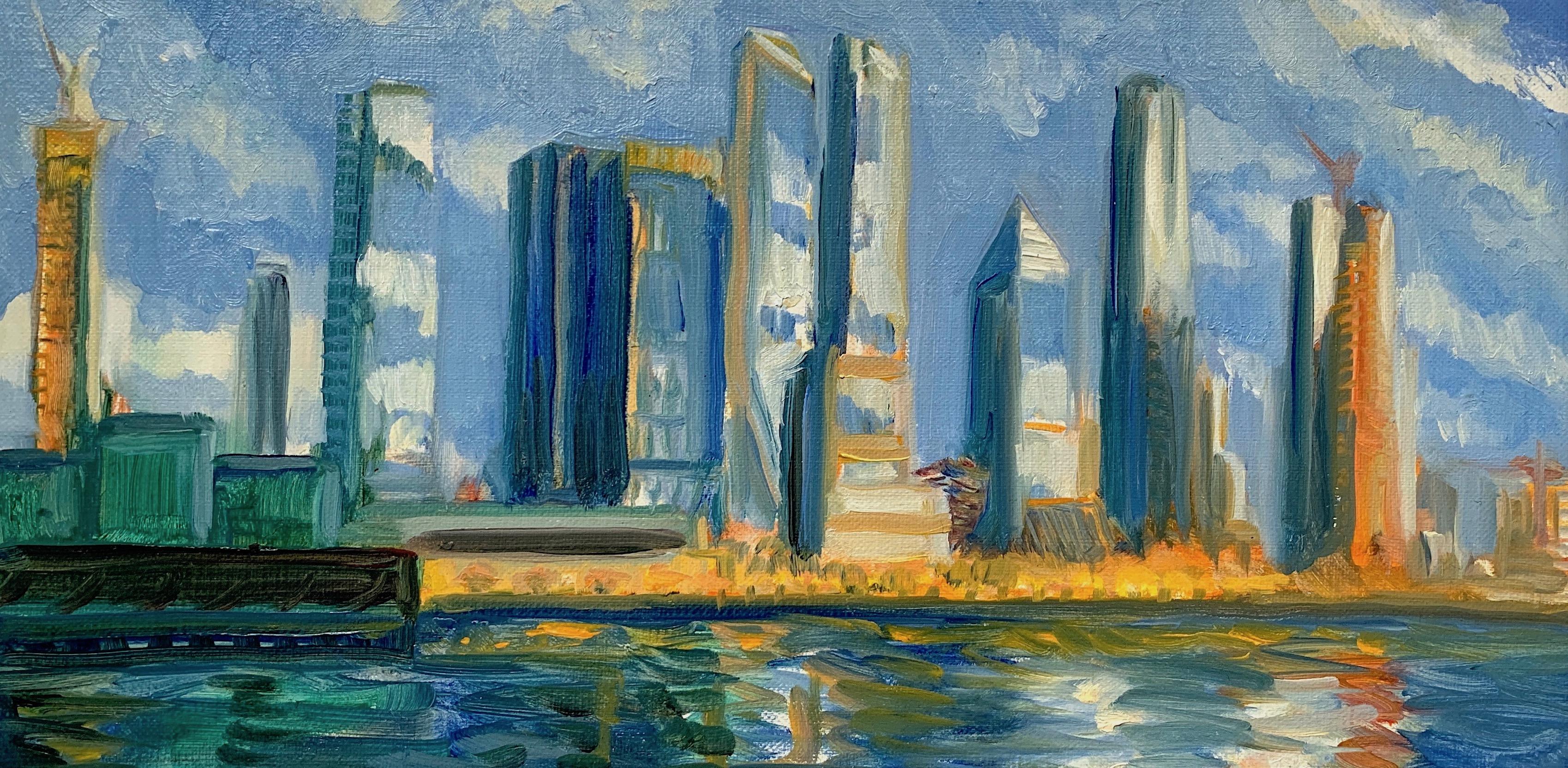 Autumn View from Pier 76, 2022, Oil on linen, Impressionist skyline painting