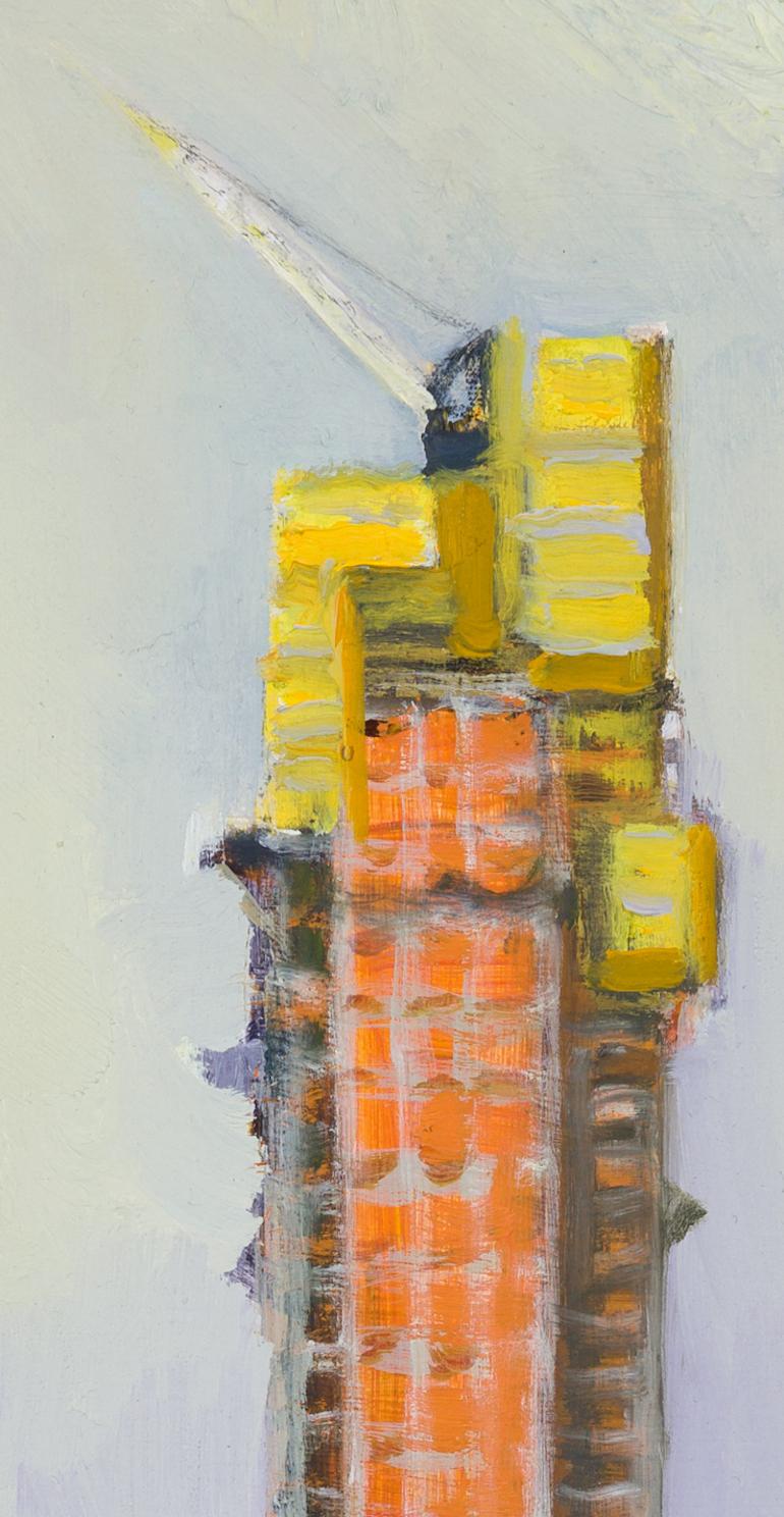 Central Park Tower Rising, View from Broadway, Lavender Sky - Painting by Gwyneth Leech