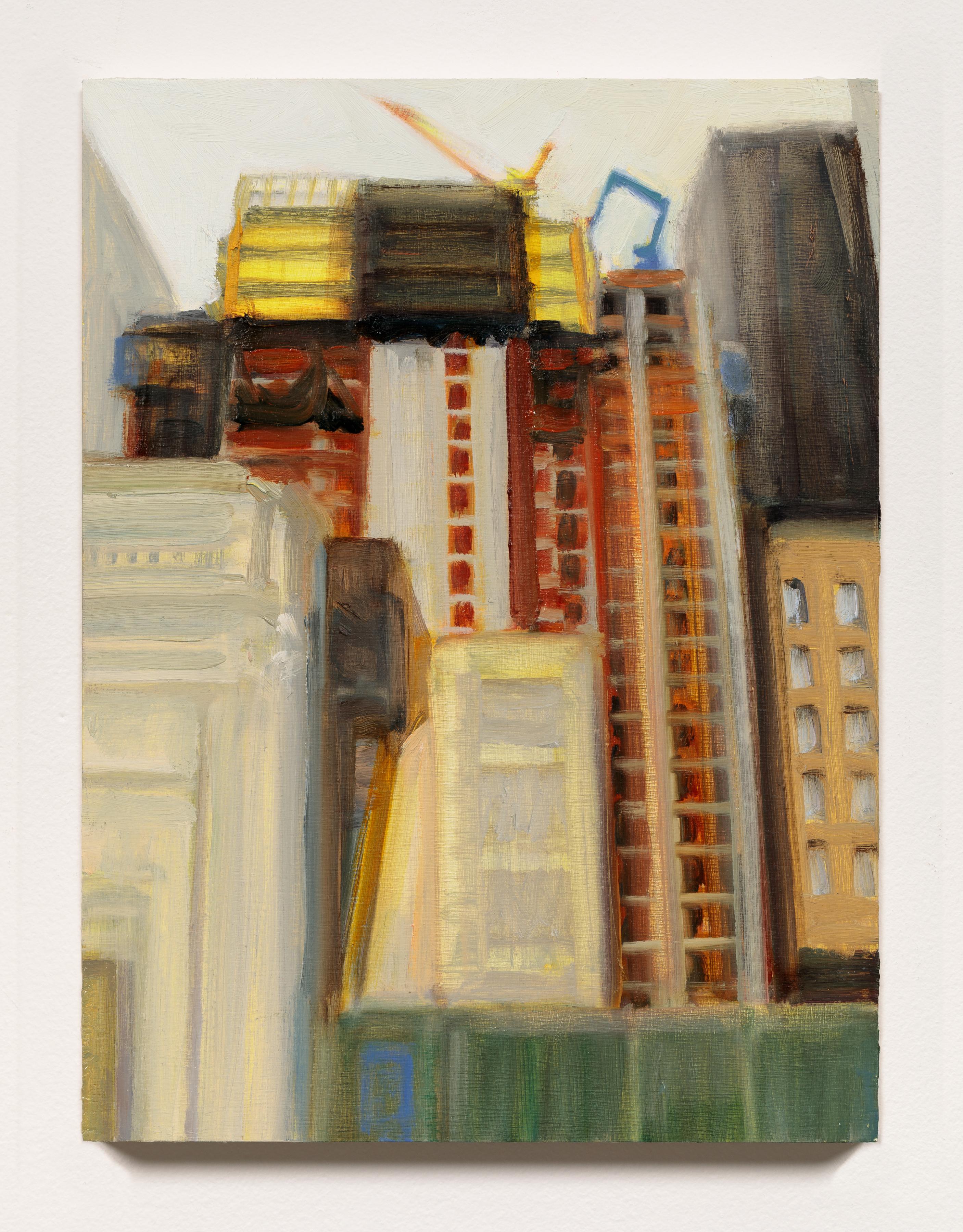 Gwyneth Leech Landscape Painting - Cort Theatre and Building Rising, View from West 48th Street #1