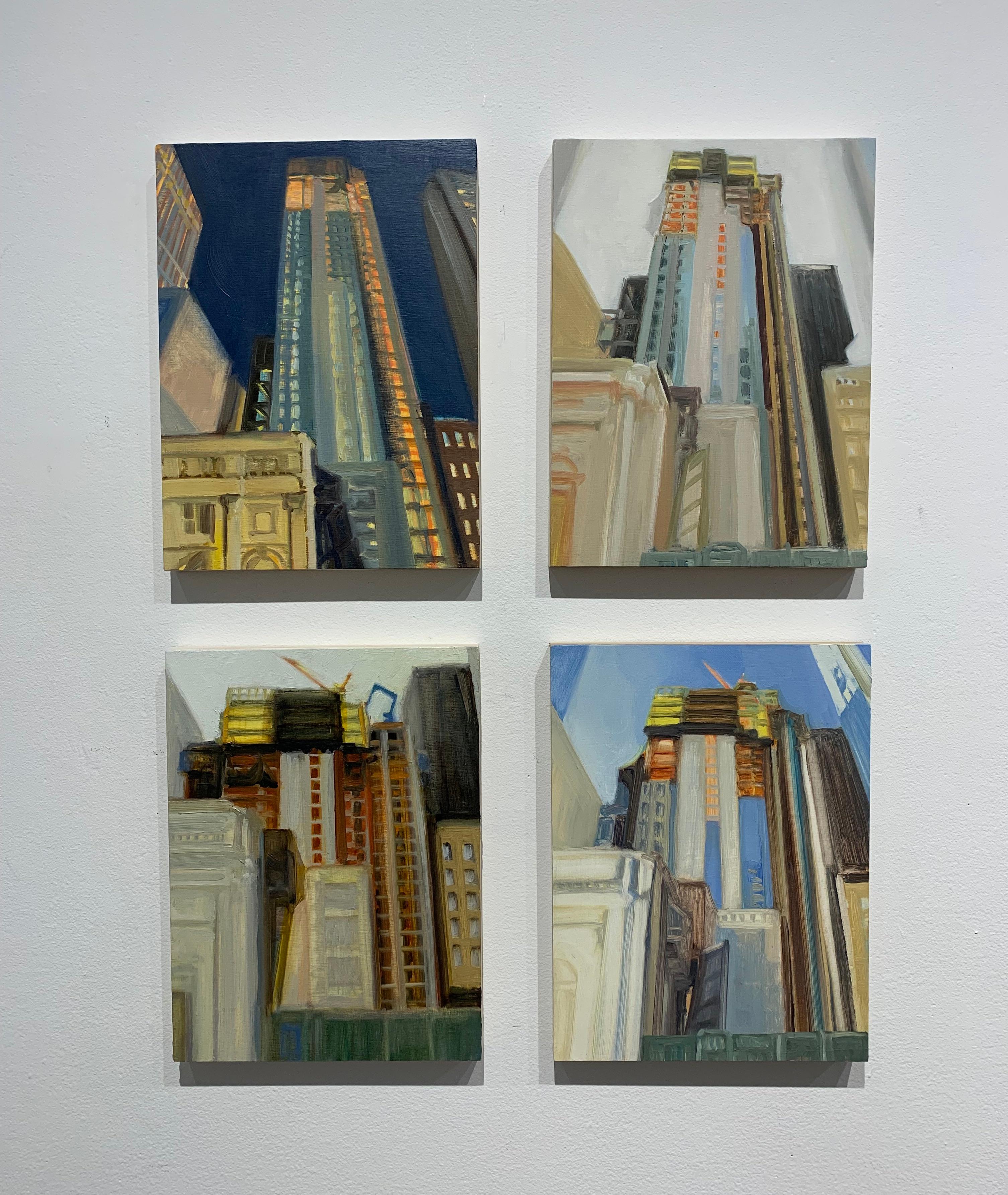Théâtre du Cort Theatre and Building Rising, vue de la West 48th Street #3 - Beige Landscape Painting par Gwyneth Leech