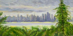 Ligne d'horizon du New Midtown depuis les Clifftops de Weehawken, huile sur lin, art impressionniste