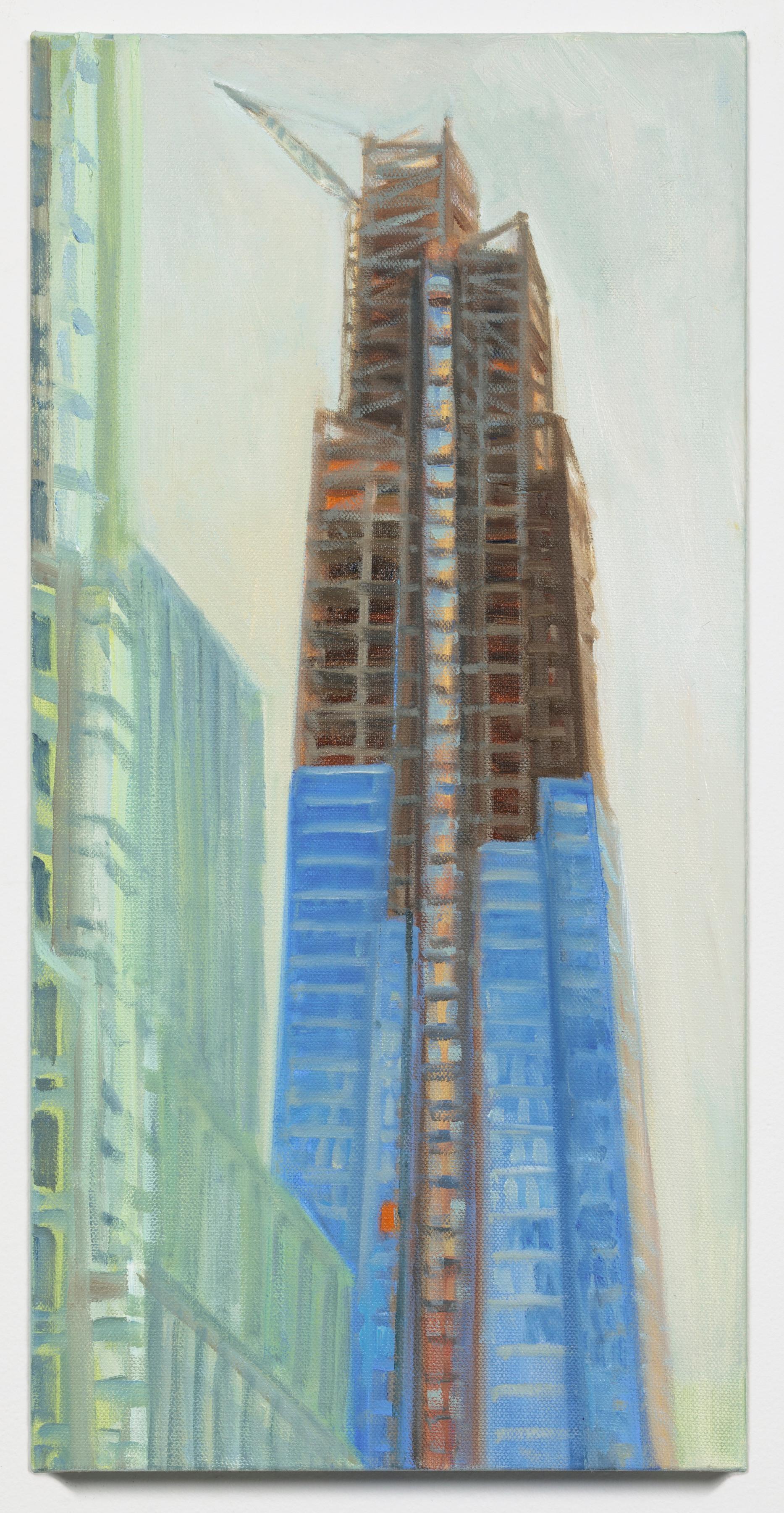 Gwyneth Leech Landscape Painting - OVA Crown in Construction, View from Madison Avenue, Looking South 1