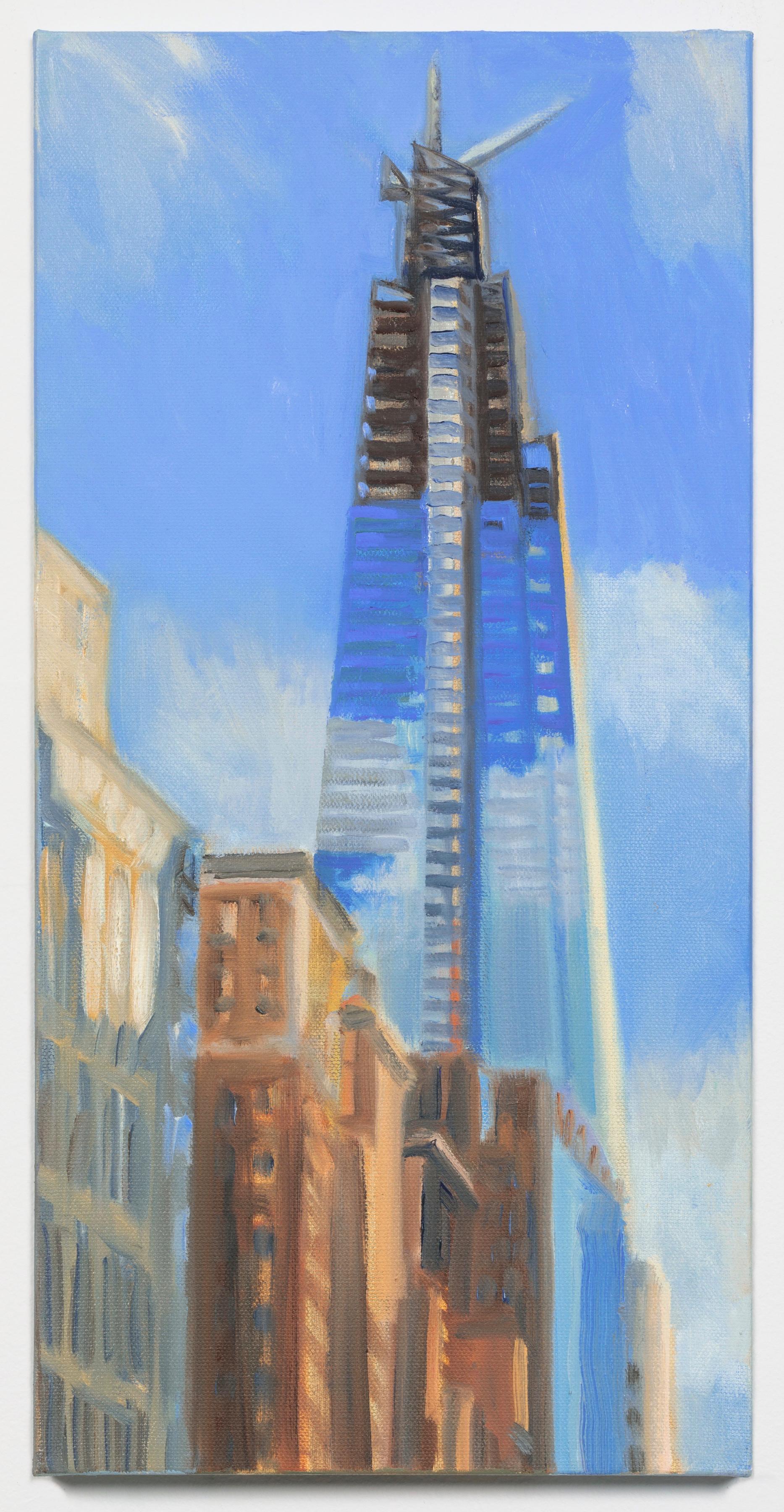 Gwyneth Leech Landscape Painting - OVA Crown in Construction, View from Madison Avenue, Looking South 2