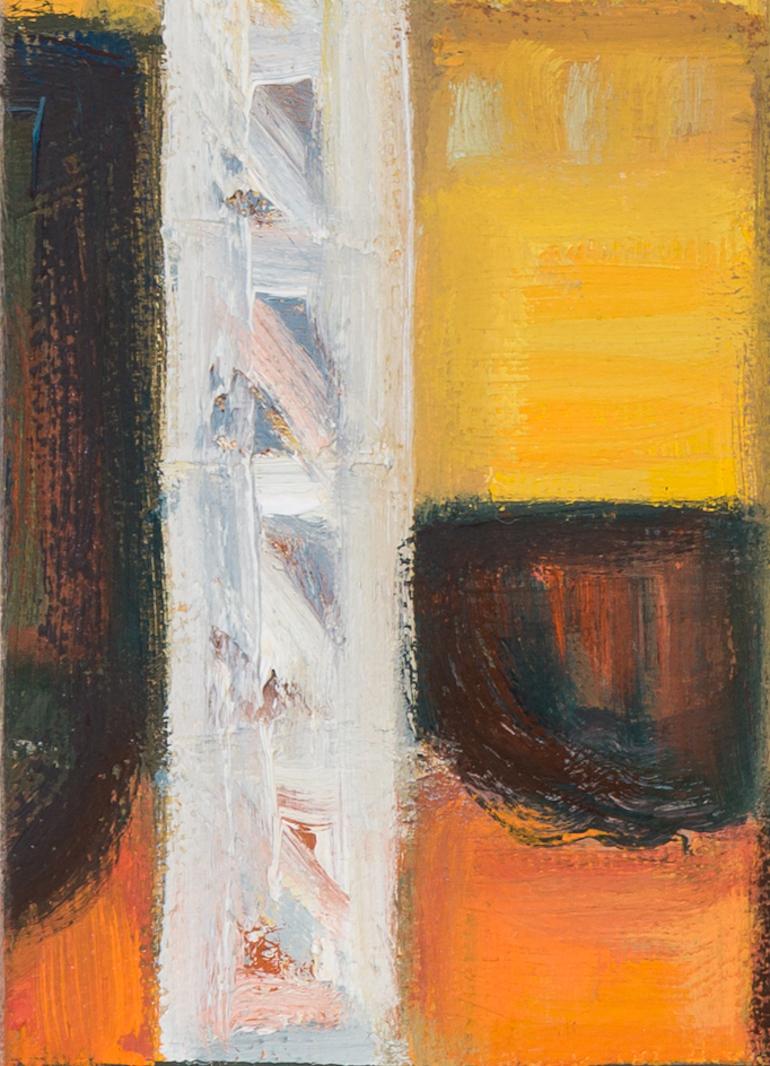 Scaffold Covers n° 2, Upper West Side, peinture de paysage urbain impressionniste - Impressionnisme Painting par Gwyneth Leech