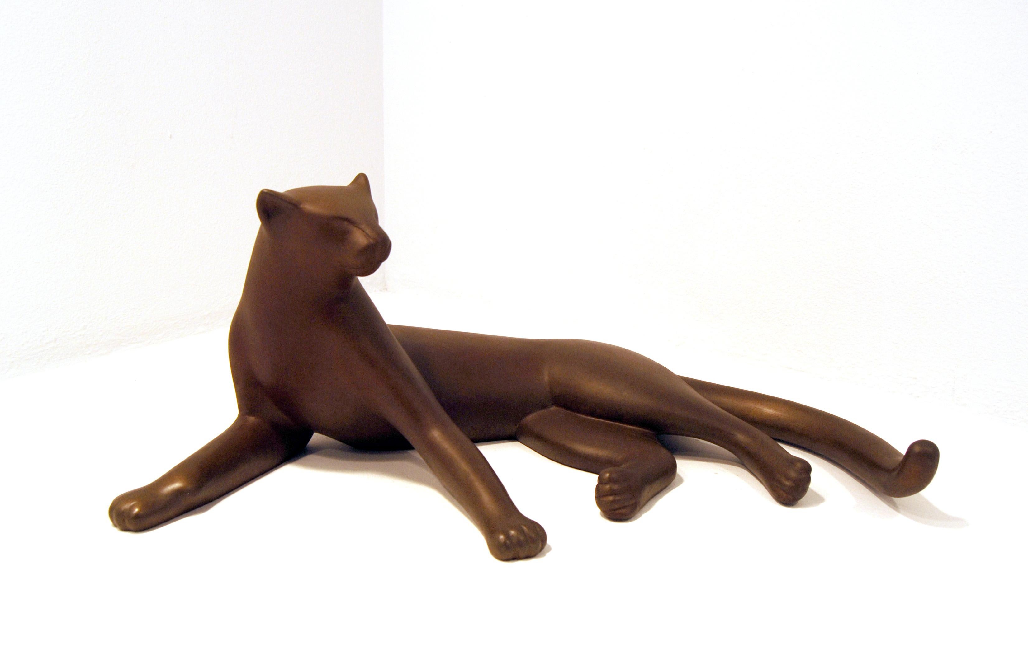 Gwynn Murrill Figurative Sculpture - Lying Panther Maquette