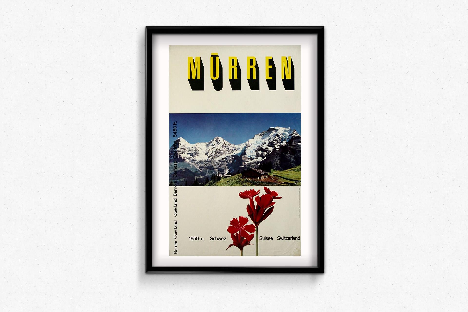 Cartel de viaje original de 1958 de Gyger & Klopfenstein - Oberland Bernés, Mürren en venta 3