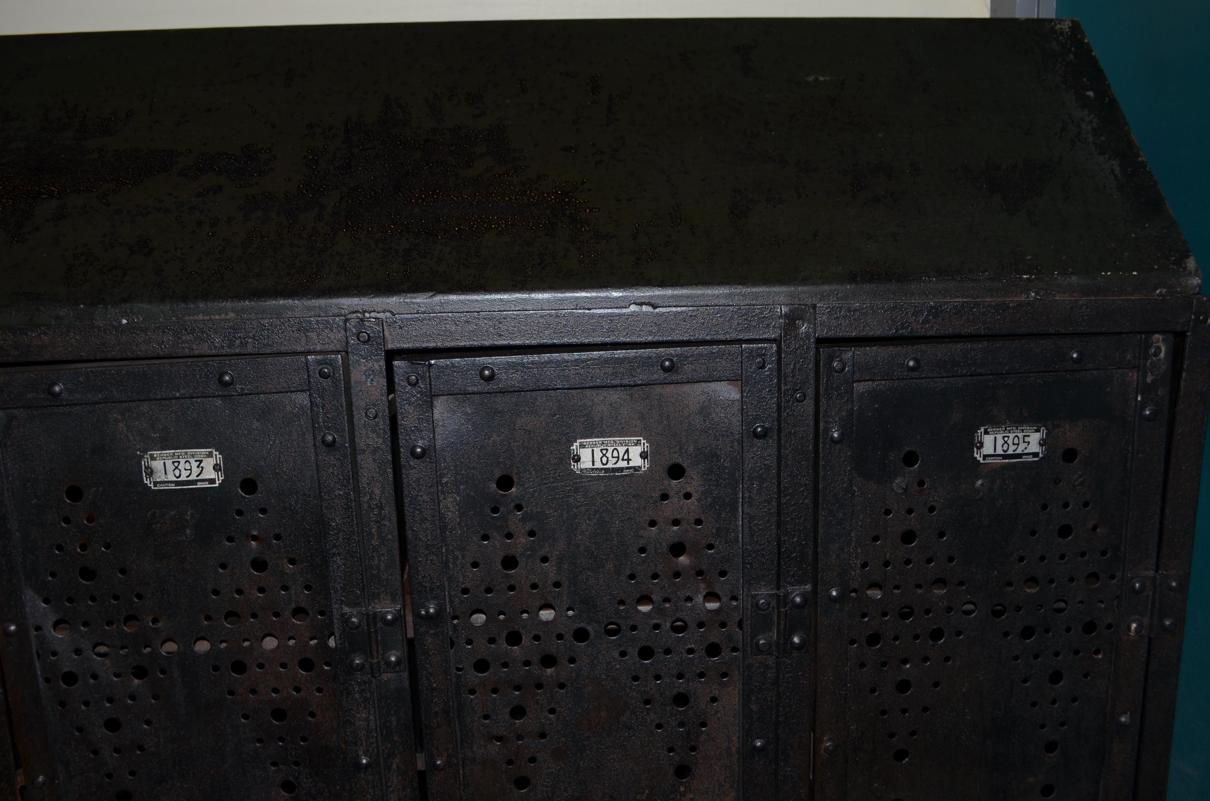 antique black metal storage locker