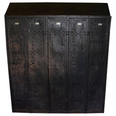 Gym Locker of Antique Industrial Black Steel from GM Factory, Detroit