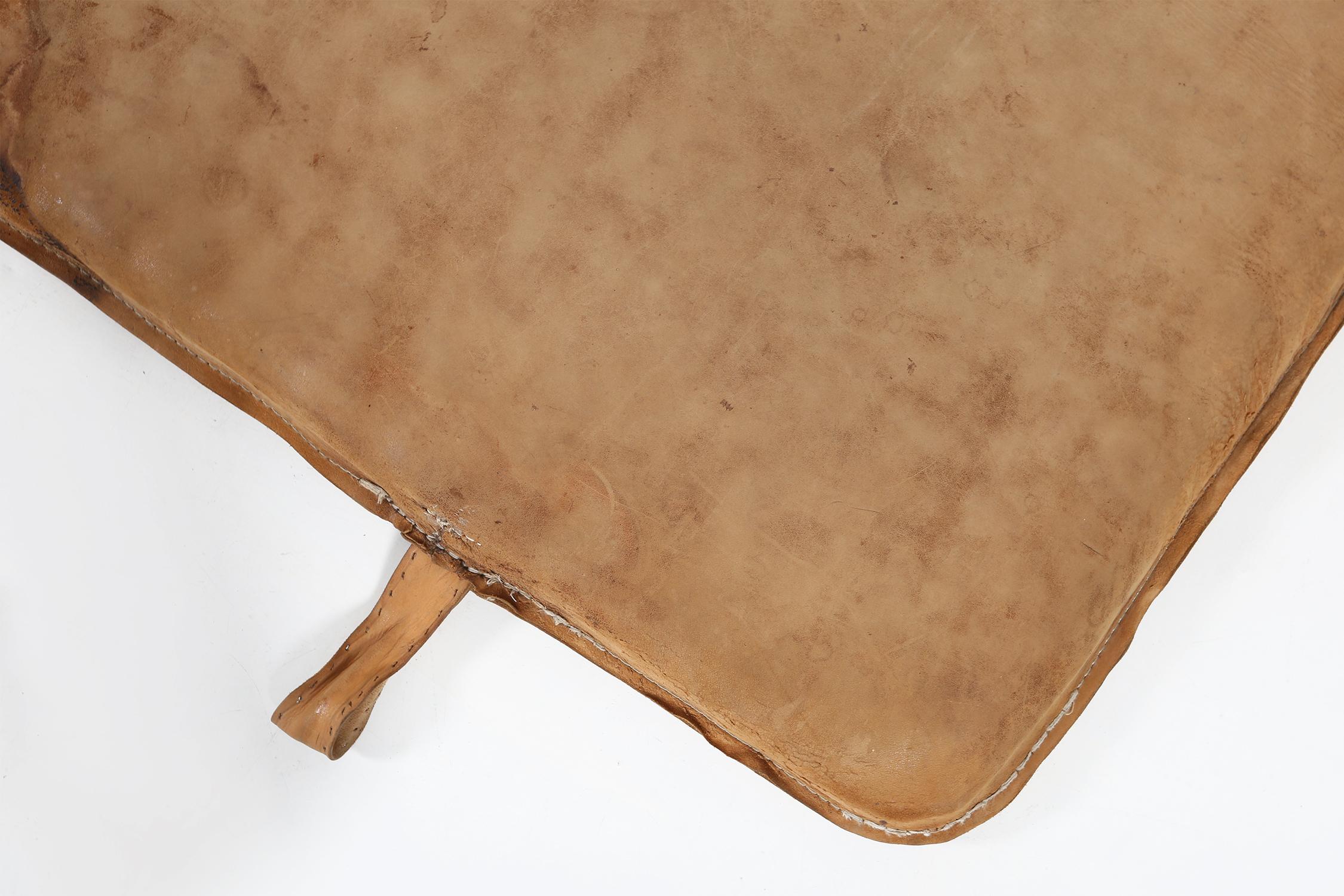Belgian Gym mat in brown cow leather with nice patina, Belgium, 1930s For Sale