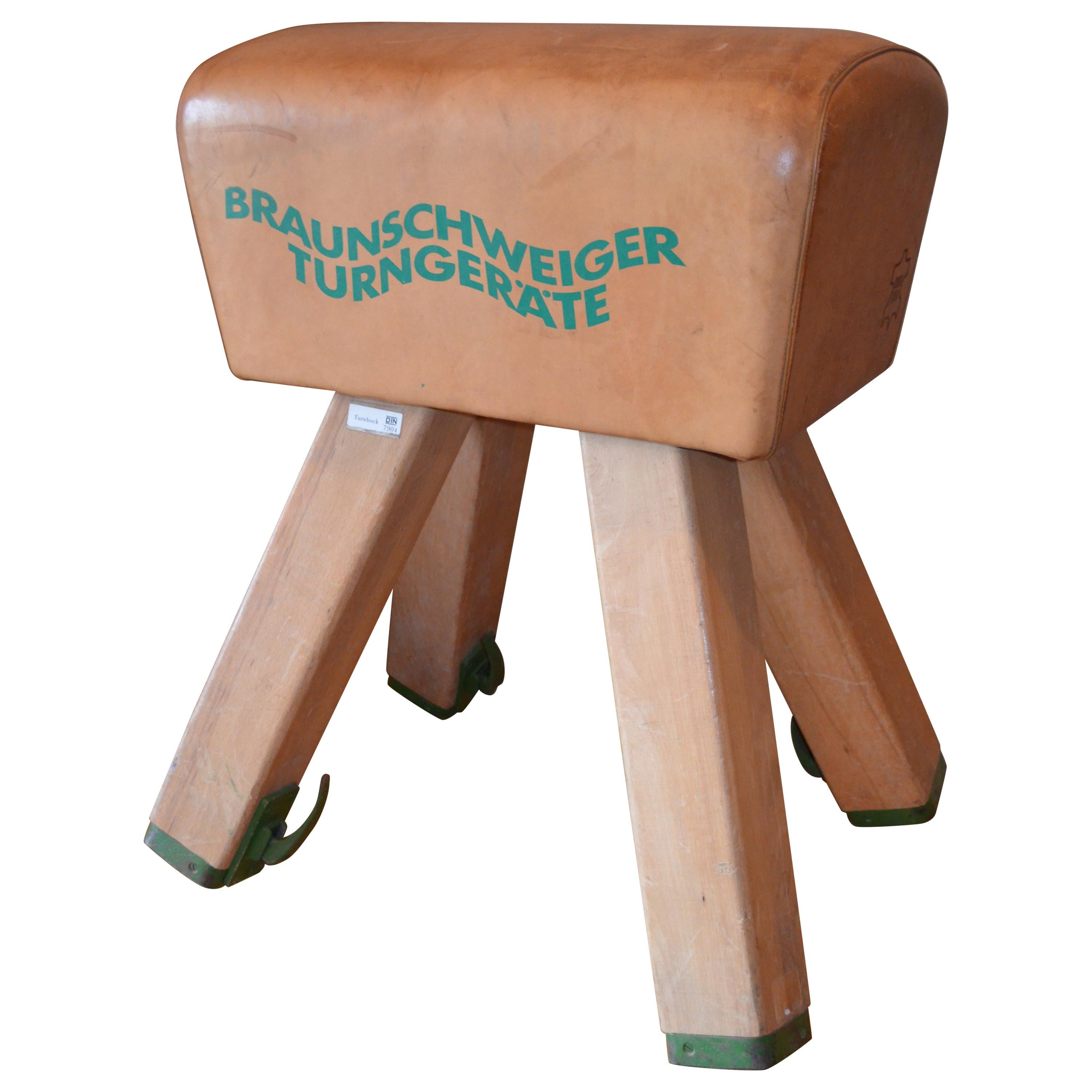 Gymnast Goat Pommel of Leather with Wooden Legs from Germany, circa 1960s For Sale