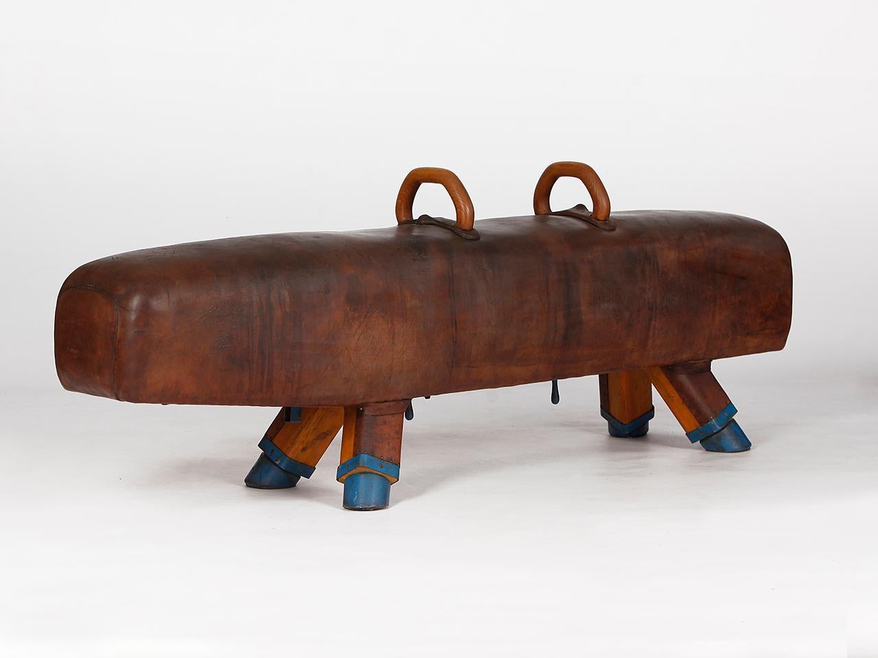 20th Century Gymnastic Leather Pommel Horse Bench, 1920s