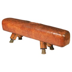 Gymnastic Leather Pommel Horse Bench  1920s