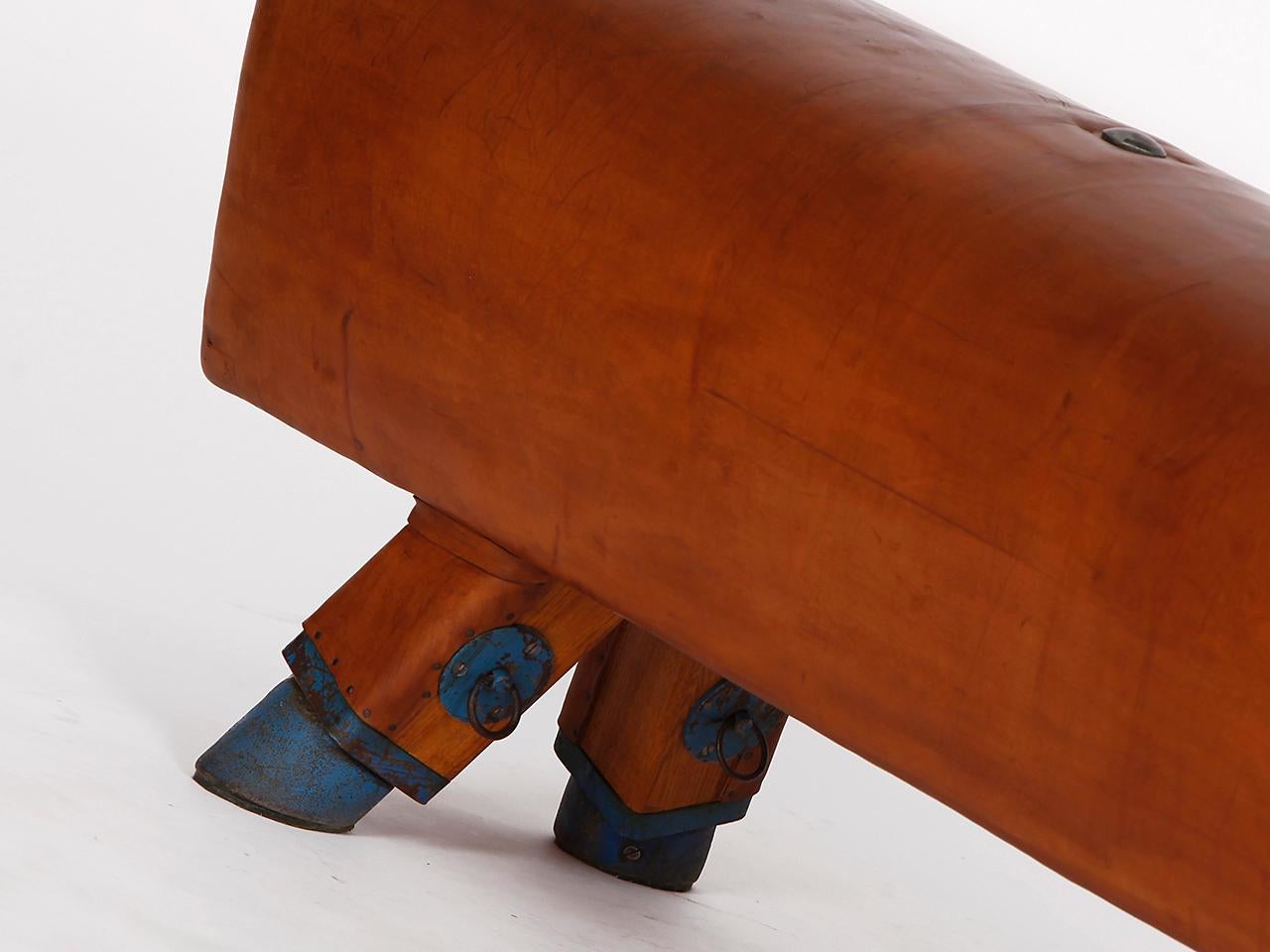 Industrial Gymnastic Leather Pommel Horse Bench, 1930s