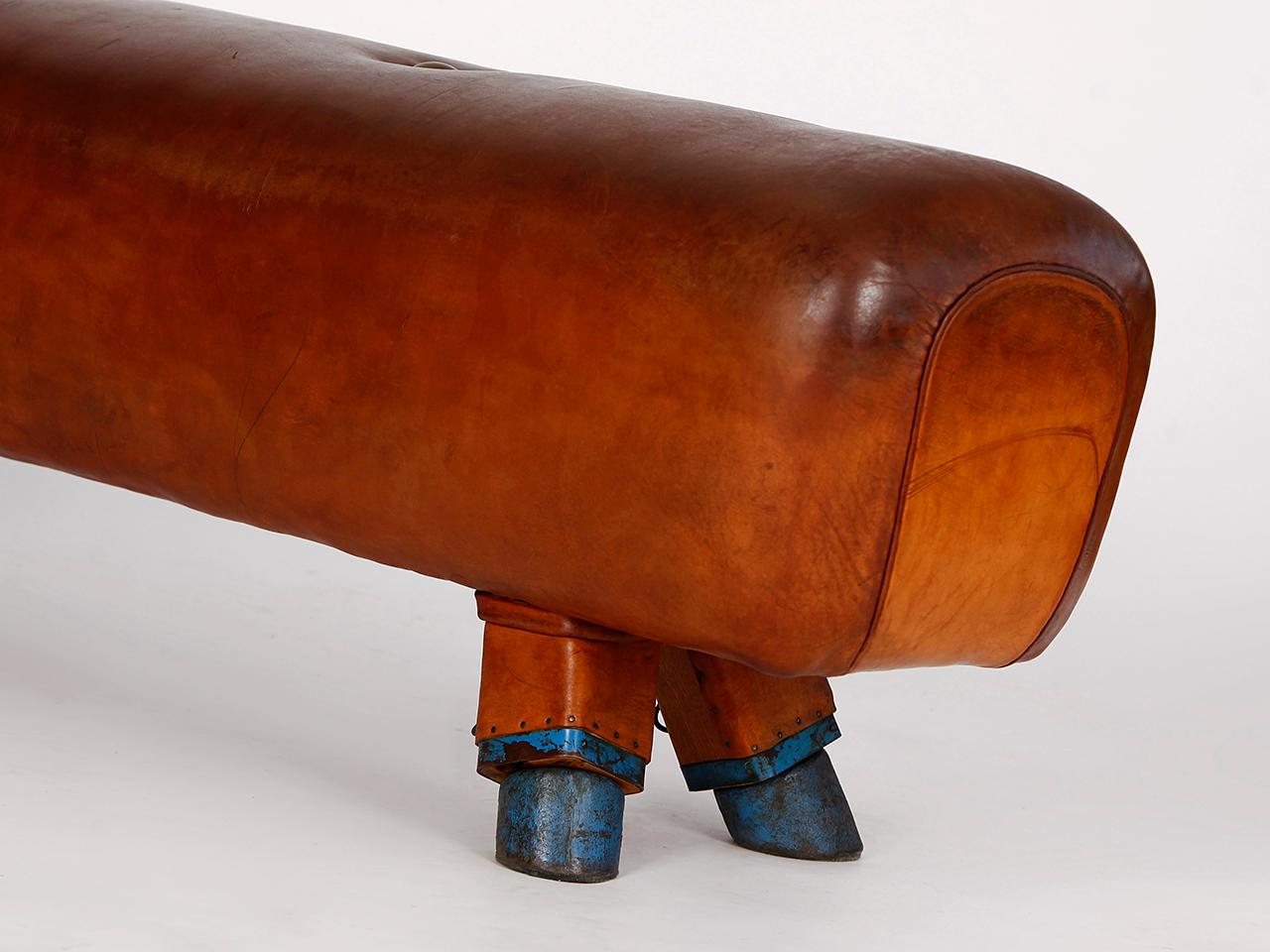 Czech Gymnastic Leather Pommel Horse Bench, 1930s