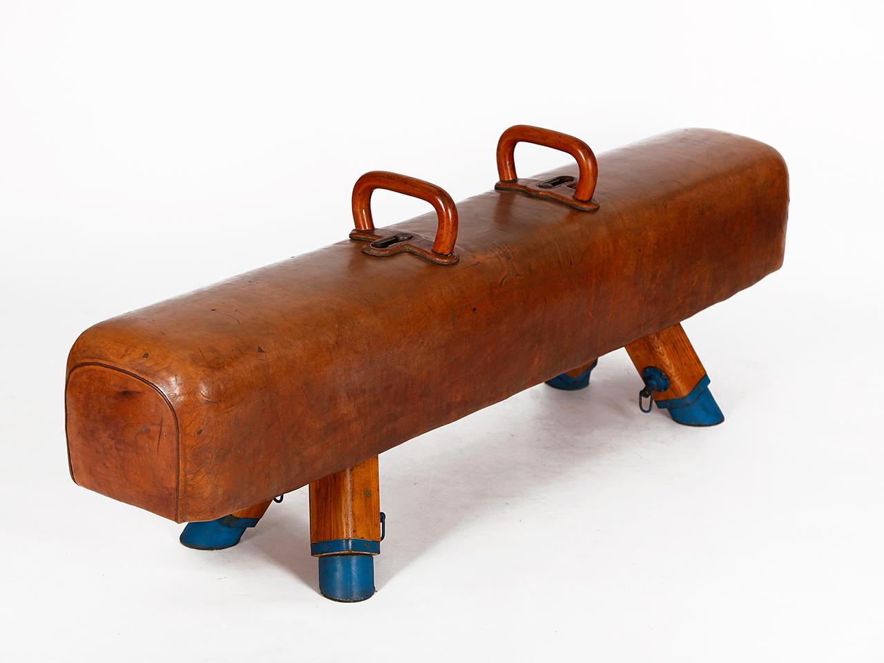 20th Century Gymnastic Leather Pommel Horse Bench, 1930s