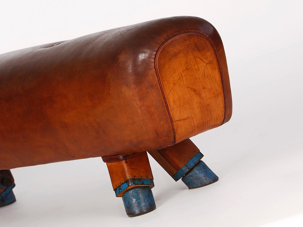 20th Century Gymnastic Leather Pommel Horse Bench, 1930s