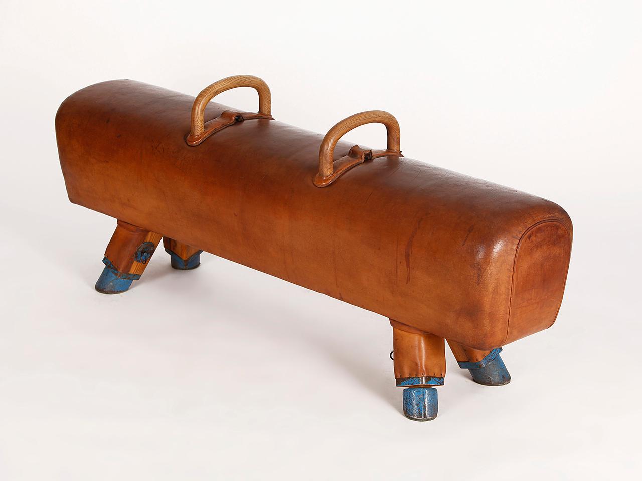 Gymnastic Leather Pommel Horse Bench, 1930s, Restored In Good Condition In Wien, AT