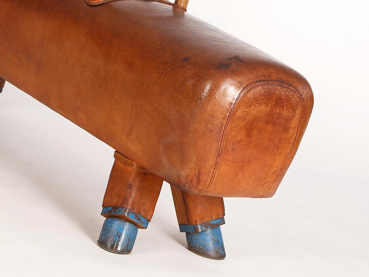 Gymnastic Leather Pommel Horse Bench, 1930s, Restored 2