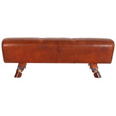 Vintage Gymnastic Leather Pommel Horse Bench, 1930s, Restored