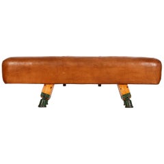 Retro Gymnastic Leather Pommel Horse Bench, 1930s, Restored