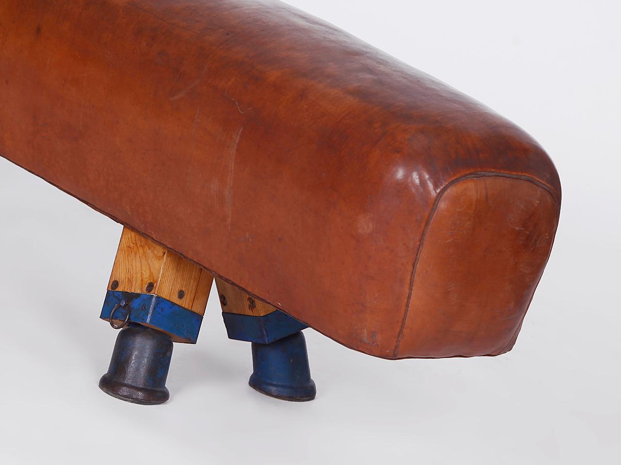 Gymnastic Leather Pommel Horse Bench Long Top, 1930s For Sale 1