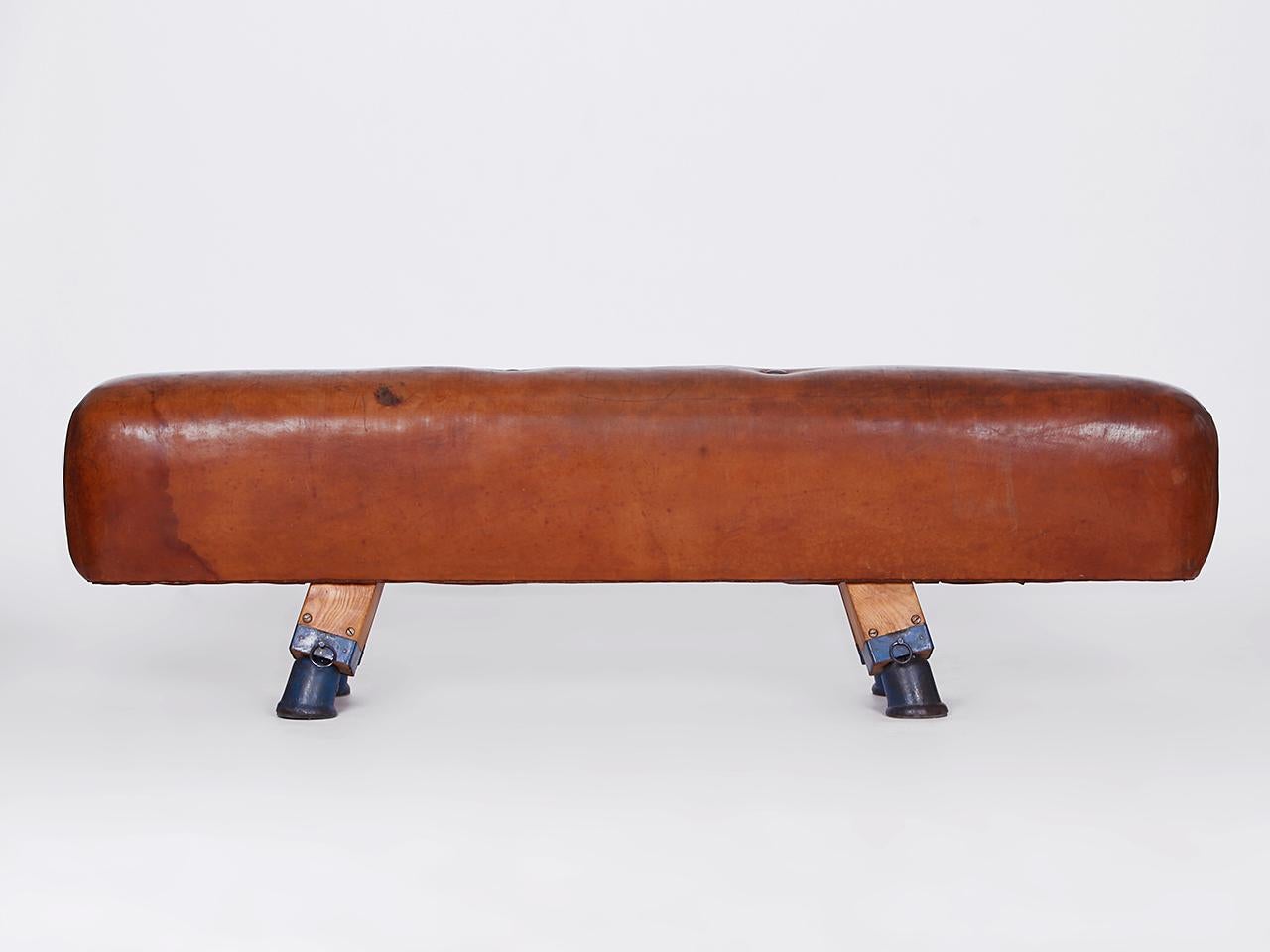 Czech Gymnastic Leather Pommel Horse Bench Long Top, 1930s For Sale