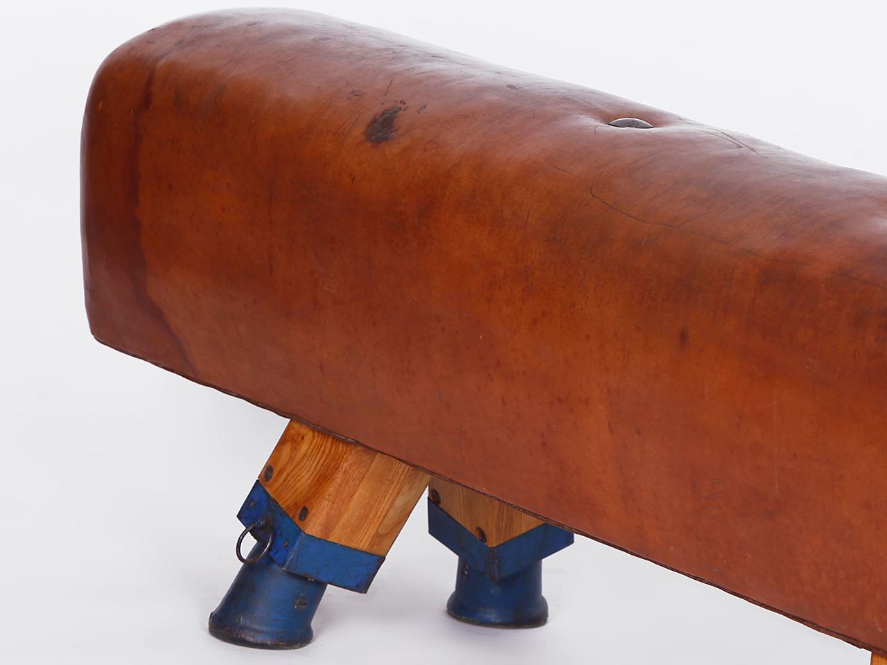 20th Century Gymnastic Leather Pommel Horse Bench Long Top, 1930s For Sale